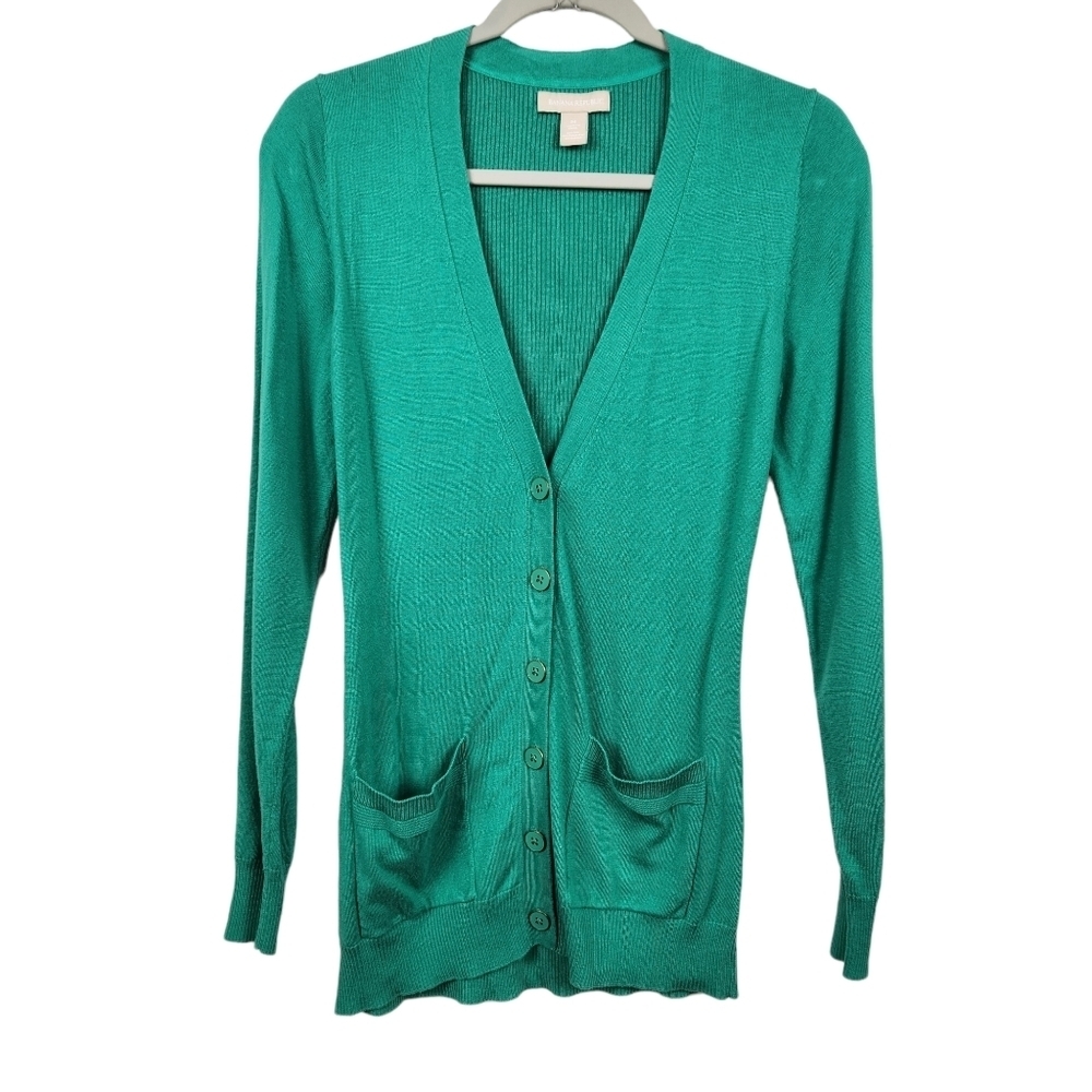 Banana Republic Spring Green Silk Blend Buttoned Long Sleeve Cardigan Size XS